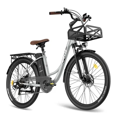 Produktbild von City E Bike 26 Zoll 158 - 198 cm bis zu 160 - 200 km 36 V 250 W Wasserdicht IP54 mit Shimano 7 Gang, Grau