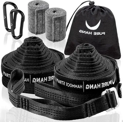 Produktbild von Hängemattenbefestigung für Hängematten – ideal für Outdoor-Camping und Reisen – verstellbares Aufhängeset – komplettes Set (schwarz)
