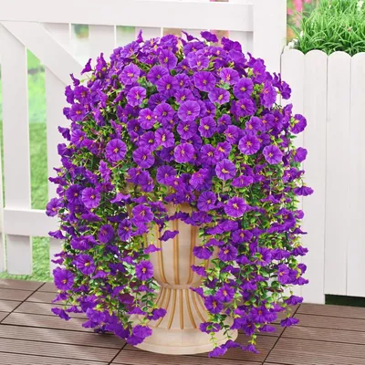 Image de Pétunias en soie artificiels à suspendre, fleurs artificielles pour l'extérieur, plantes de balcon, fleurs suspendues, plantes suspendues artificielles réalistes pour le mur, la maison, le jardin, la décoration de mariage
