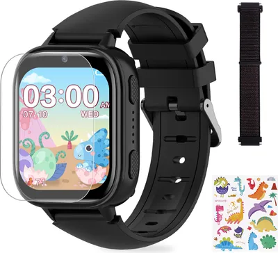 Image de Montre Smart Watch pour enfants, montre intelligente pour filles et garçons avec appel, 31 puzzles, 15 livres audio, montre pour enfants, téléphone pour enfants 3-12 ans cadeau,Noir