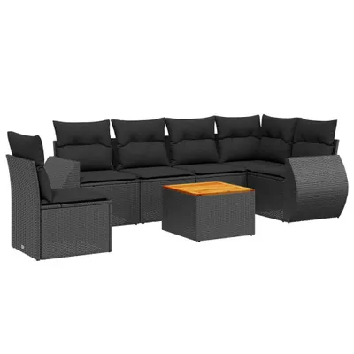 Produktbild von vidaXL 7-tlg. Garten-Sofagarnitur mit Kissen Schwarz Poly Rattan