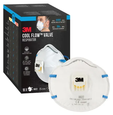 Produktbild von 3M Cool Flow 8822 FFP2 Partikelmasken mit Ventil, 10er Pack für Staubschutz