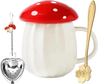 Image de Tasse champignon kawaii avec couvercle 8,4 oz cadeau pour femme