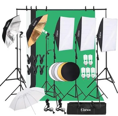 Obrázok produktu pre LEAZDM, štúdiové osvetľovacie set s trvalým svetlom, softboxy, systém na upevnenie pozadia. Profesionálna štúdiová sada vrátane reflektora, vhodná pre začiatočníkov, portrétnu a produktovú fotografiu