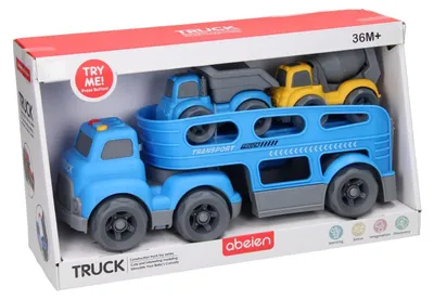 Produktbild von Transporter Spielzeug-LKW mit Arbeitsfahrzeugen und Sound - blau - Autotransporter
