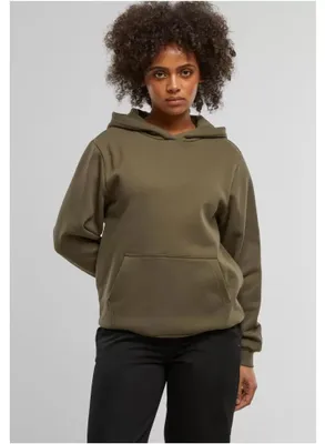 Imagen del producto de Sudadera de forro polar con capucha para mujer, estilo holgado, color verde oliva, marca Urban Classics, talla L