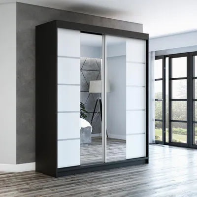 Produktbild von Schwebetürenschrank Kleiderschrank ERA  180 cm Schrank Garderobe Spiegel.Verschiedene Farben (Weiß, Schwarz, Somona). Möbel vom Hersteller!