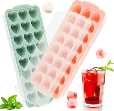 Obrázek produktu pro Forma na kostky ledu srdce - 2 kusy - silikonová - s víčkem - na koktejly - whisky