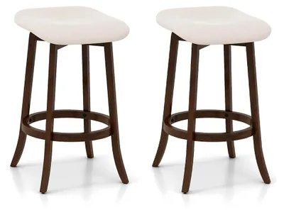 Produktbild von Drehbarer Barhocker 2er Set, Holz Barhocker 74cm mit Fußstütze, Gepolsterter Küchenhocker im Vintage-Stil