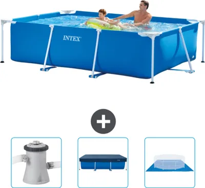 Obrázek produktu pro Bazén Intex s obdélníkovým rámem - 260 x 160 x 65 cm - modrý - včetně filtračního čerpadla pro bazén - krytu - podložky