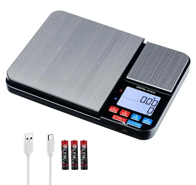 Küchenwaage mit Doppelplattform, 10 kg/1 g & 500 g/0,01 g, Edelstahl, USB