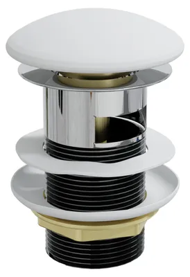 Produktbild von HAGO24 Ablaufventil Weiß Waschbecken mit Überlauf Ablaufgarnitur Push-Open Abflussventil Messing 1 1/4 Zoll Universell Waschbeckenstöpsel