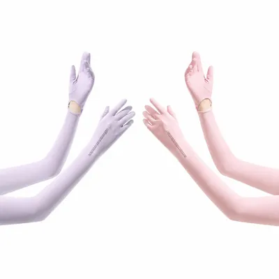 Produktbild von 2 Paar Lange UV-Schutzhandschuhe Ärmlinge, Touchscreen Handschuhe für Outdoor, Lila + Rosa