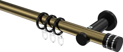Produktbild von Interdeco Gardinenstange / Vorhangstange Messing Antik / Schwarz, Typ Platon Estana (Glitzerkappe), 20 mm Ø 1-läufig, 200 cm