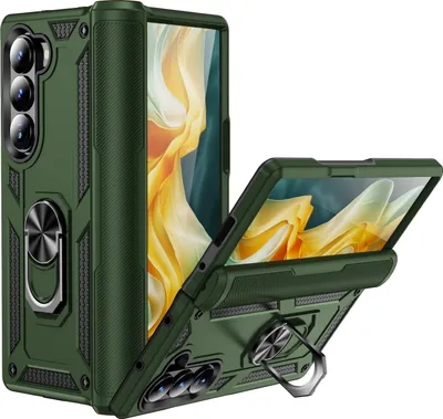 Produktbild von Schutzhülle für Samsung Galaxy Z Fold 6 Dual Layer Robust Militäre Fallschutz Hülle mit Ringhalterung Ständer Dunkelgrün