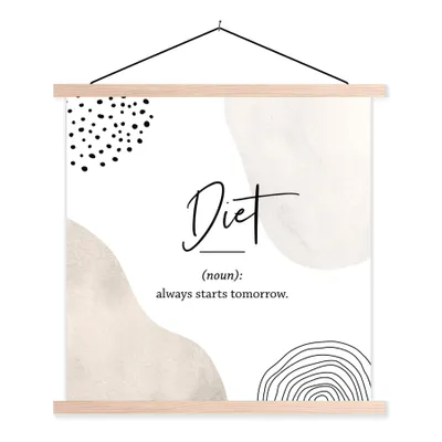 Produktbild von MuchoWow® Textilposter Diät - Sprichwörter - Wörterbuch - Zitate - Definition der Diät 40x40 cm mit holzfarbenen Rahmen - Posterleiste