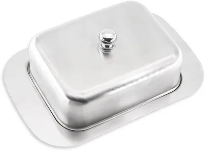 Produktbild von Ibenzoa® Edelstahl-Butterdose mit Deckel, silber – spülmaschinenfest, sicherer Sitz & Griff, moderne Optik, vielseitig für Butter, Brot, Käse, Desserts