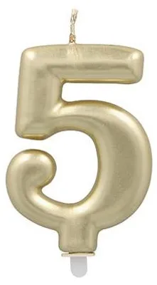 Produktbild von Zahlenkerze mit Halter 7 cm gold "5"
