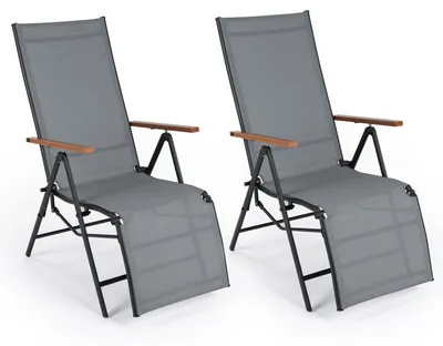 Produktbild von COSTWAY 2er Set Sonnenliege klappbar, Liegestuhl mit verstellbarer Rückenlehne, wetterfeste Gartenliege, Klappliege bis 150kg, Relaxliege Grau