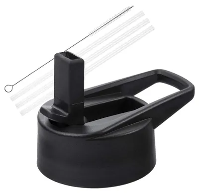 Ersatzdeckel mit Strohhalm für Flaschen mit breitem Hals, schwarz