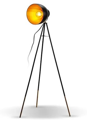 Image de Lampadaire rétro noir doré lampe à pied métal design vintage E27