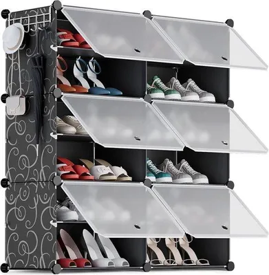 Productafbeelding van Famanu schoenenrek voor 24 paar schoenen, met 2 vakken van elk 6 compartimenten en deuren - zwart
