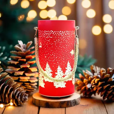 Produktbild von Szklany lampion świąteczny, prezent na Boże Narodzenie FCL-10 czerwono-złoty L Forever Light