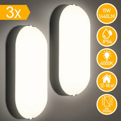 Produktbild von EINFEBEN LED Feuchtraumleuchte Deckenleuchten 15W Wandleuchte Aussenwandleuchte 4000K Neutralweiss IP54 wasserdicht fuer Garten Terrasse Garage Flur Keller (3 Stuecke)