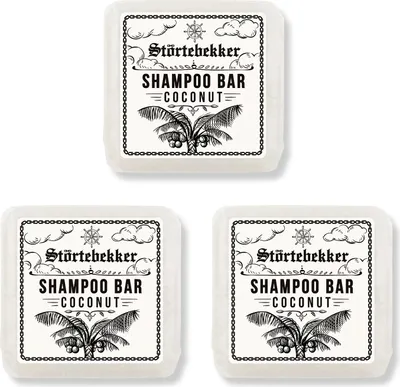 Produktbild von Störtebekker Festes Shampoo Kokos 3er Set - Handgefertigtes, veganes Shampoo für Herren & Damen - Wohlduftende Duschpflege für Haut und Haar