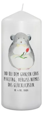 Produktbild von Mr. & Mrs. Panda Kerze Chinchilla Blume 19 x 8 cm - Weiß - Geschenk, Lustige Sprüche, Erinnerungslicht, Chinchillas, Bedruckte, Blockkerze, Stumpenkerze, Büro, Chaos
