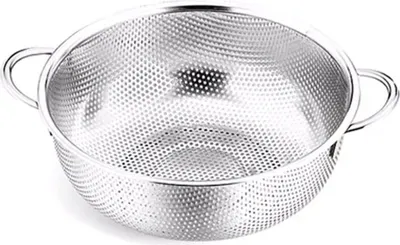 Produktbild von Küchensieb aus Edelstahl, mikroperforiert, 1er-Set, Nudelsieb mit Griffen, Sieb für Nudeln, Obst, Reis, Gemüse, gesund und hochglanzpoliert, spülmaschinenfest – 28 cm