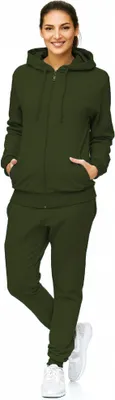 Produktbild von Damen Jogginganzug einfarbig 100% Baumwolle 586 Oliv S