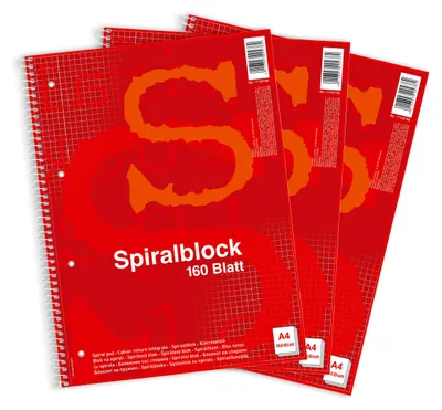 Productafbeelding van Pelikan spiralblok, collegeblok A4, geruit, geloopt, rood, 3 stuks