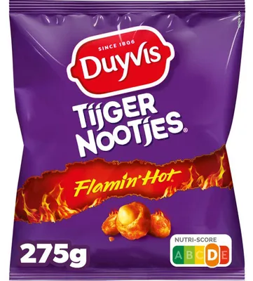 Produktbild von Duyvis Tijgernootjes Flamin' Hot, 275 g – Würzige, knusprige Erdnüsse Snack