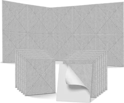 Obrázek produktu pro JOIEYOU 12 kusů samolepicích akustických panelů ve tvaru X 30x30cm zvukově izolační stěnové panely z polyesterových vláken Akustické obklady stěn pro studio kancelář ložnici (šedé)
