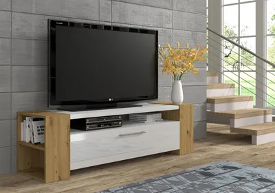 Zdjęcie produktu dla Homlando szafka RTV Livia 160 cm dąb artisan biały połysk