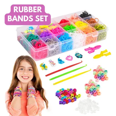 Produktbild von DIY Armband Set 23 Farben Gummibänder, Perlen & Anhänger, Loom Bands Bastelset für Kinder & Erwachsene - RubberBands