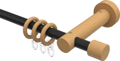 Produktbild von Interdeco Gardinenstange / Vorhangstange Schwarz / Buche lackiert, Typ Adrian Pin (Kappe), 16 mm Ø 1-läufig, 420 cm