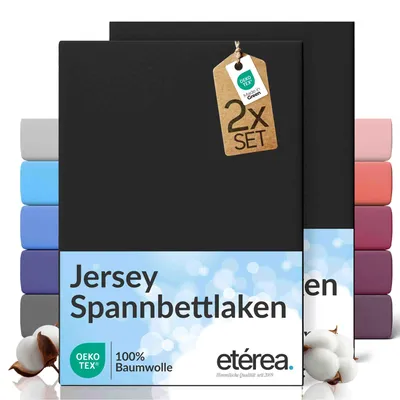 Produktbild von 2er Set Jersey Spannbettlaken 90x200cm - 100x200cm - 100% BAUMWOLLE - Bettlaken Spannbetttuch 90x200cm - 100x200cm - Schwarz
