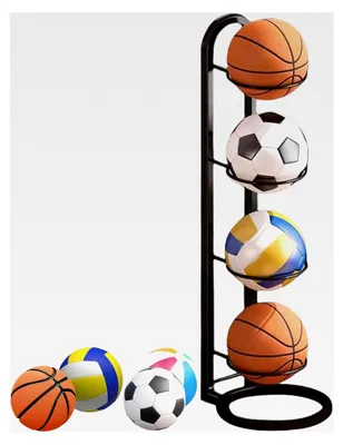Produktbild von Balllagerregal, Ballständer, Fußballregal, mehrschichtiges integriertes Volleyball-Fußballregal, abnehmbares Basketball- und Fußballregal, Lagerregal für Bälle (schwarz)