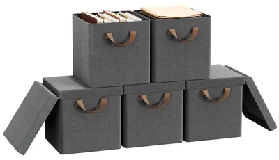 Produktbild von Set aus 5 faltbaren Aufbewahrungsboxen mit Deckel, Grau