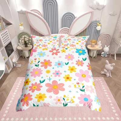 Image de Jolie parure de lit à motifs floraux pour lit d'enfant - ensemble de 2 pièces