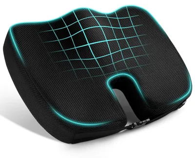 Obrázek produktu pro Ergonomická sedací podložka z paměťové pěny, odnímatelný potah, nastavitelné popruhy, vhodná pro kancelářské židle a invalidní vozíky