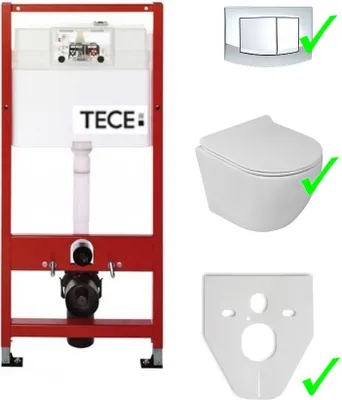 Produktbild von Domino-Prime-Set: Tece Vorwandelement inkl. Drückerplatte + randloses Wand-Hänge-WC Lavita SOGO SLIM ohne Spülrand + WC-Sitz mit Soft-Close-Absenkautomatik