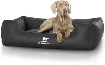 Obrázek produktu pro Postel pro psy XXL, umělá kůže, pelíšek pro psy, psí pohovka, polštář pro psy, psí pelíšek, omyvatelný, model Milan, 120 x 85 cm, černá barva