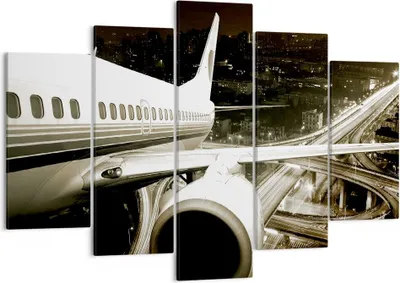 Produktbild von Bild auf Leinwand - Leinwandbild - Flugzeug Straßen Stadt - 150x100cm - Wand Bild - Wanddeko - Leinwanddruck - Bilder - Kunstdruck - Wanddekoration - Leinwand bilder - Wandkunst - EA150x100-0180