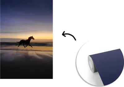 Produktbild von MuchoWow® Fototapete für Wohnzimmer oder Schlafzimmer Wandtapete Vinyl Motivtapete Pferde - Strand - Sonnenuntergang - 190x280 cm - Küche