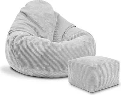 Produktbild von Dreamroots Sitzsack, Puff 90x90x100 cm, Sitzsack mit Füllung, Sitzsack mit Fußhocker, Sitzsack mit Bezug  Cool Gray