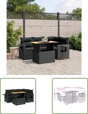 Produktbild von The Living Store 5-tlg. Garten-Sofagarnitur mit Kissen Schwarz Poly Rattan