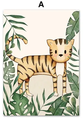 Produktbild von Poster Kinderzimmer Dschungel Tiere Abenteuer · Kinderzimmer Bilder · Wand Deko · Kunst Druck · Deko Print · ohne Rahmen · Motiv A · 30×40 cm